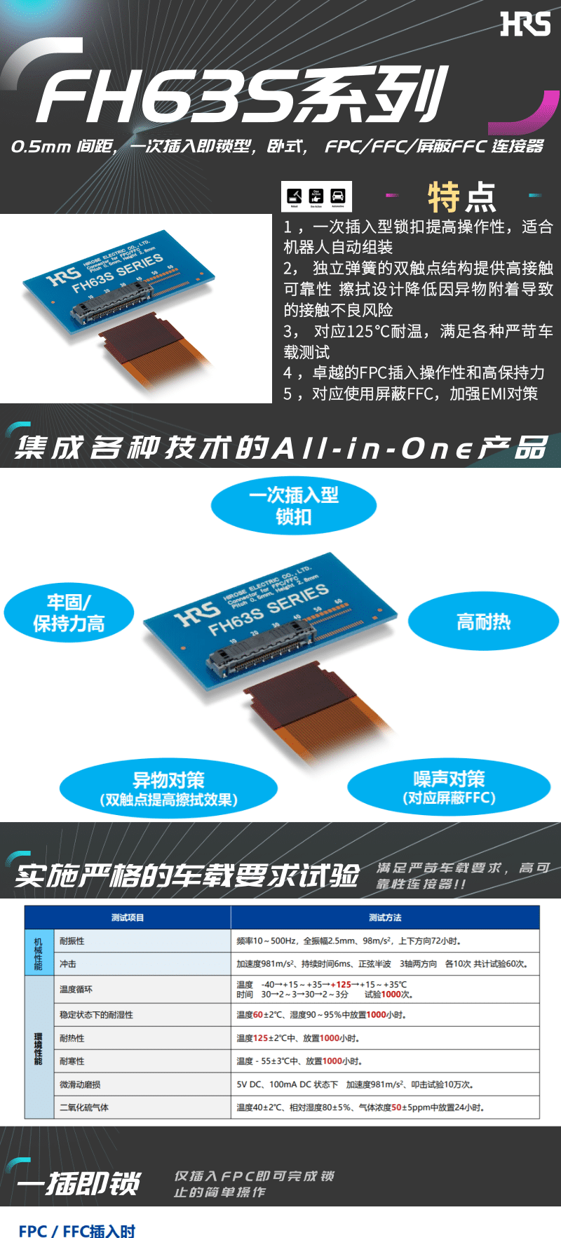 【產(chǎn)品推薦】一插即鎖，2觸點，支持125℃連接器-FH63S系列